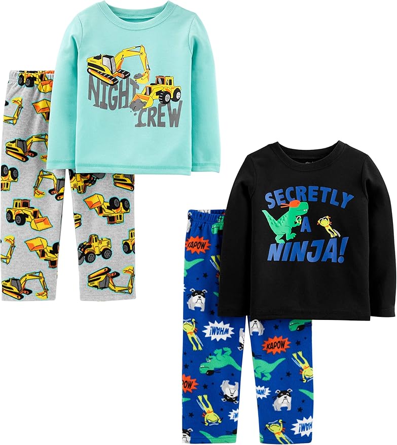 Simple Joys by Carter's Boys and Toddlers' 4-Piece Pajama Set (Cotton Top & Fleece Bottom)