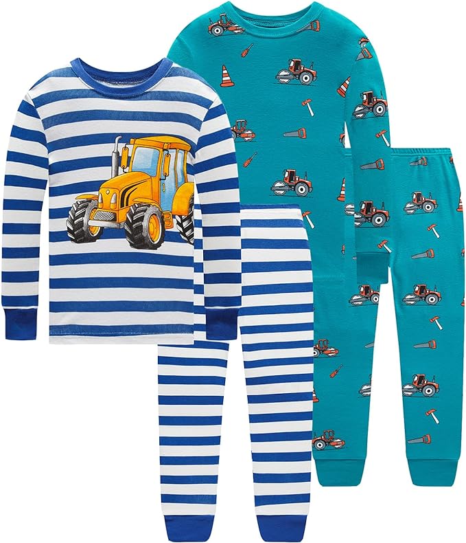 Cotton 4 Piece Pajamas Boys Long Sleeve Sets Toddler Boys Pjs Kids Sleepwear Sets